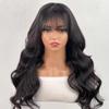oulaer Natural Black Body Wave Human Hair Wigs With Bangs Pre Plucked 13x4 HD Transparent Lace Front Wig For Women Gluless Wig Brazilian Virgin Hair Bleached Knots 150% Density 22Inch