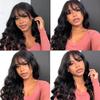 oulaer Natural Black Body Wave Human Hair Wigs With Bangs Pre Plucked 13x4 HD Transparent Lace Front Wig For Women Gluless Wig Brazilian Virgin Hair Bleached Knots 150% Density 22Inch view 3