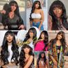 oulaer Natural Black Body Wave Human Hair Wigs With Bangs Pre Plucked 13x4 HD Transparent Lace Front Wig For Women Gluless Wig Brazilian Virgin Hair Bleached Knots 150% Density 22Inch view 4