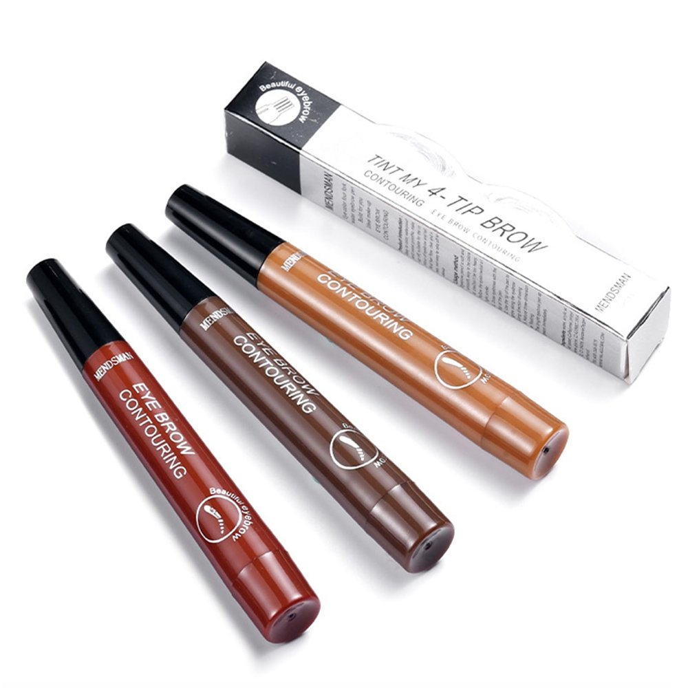 2Pcs Magic Microblading Eyebrow Pencil, 2025 New 4-Tip Waterproof Brow Pencil with Micro-Fork Tip, Lasting Natural Fine Stroke Eyebrow Pen for Women (Dark Brwon)