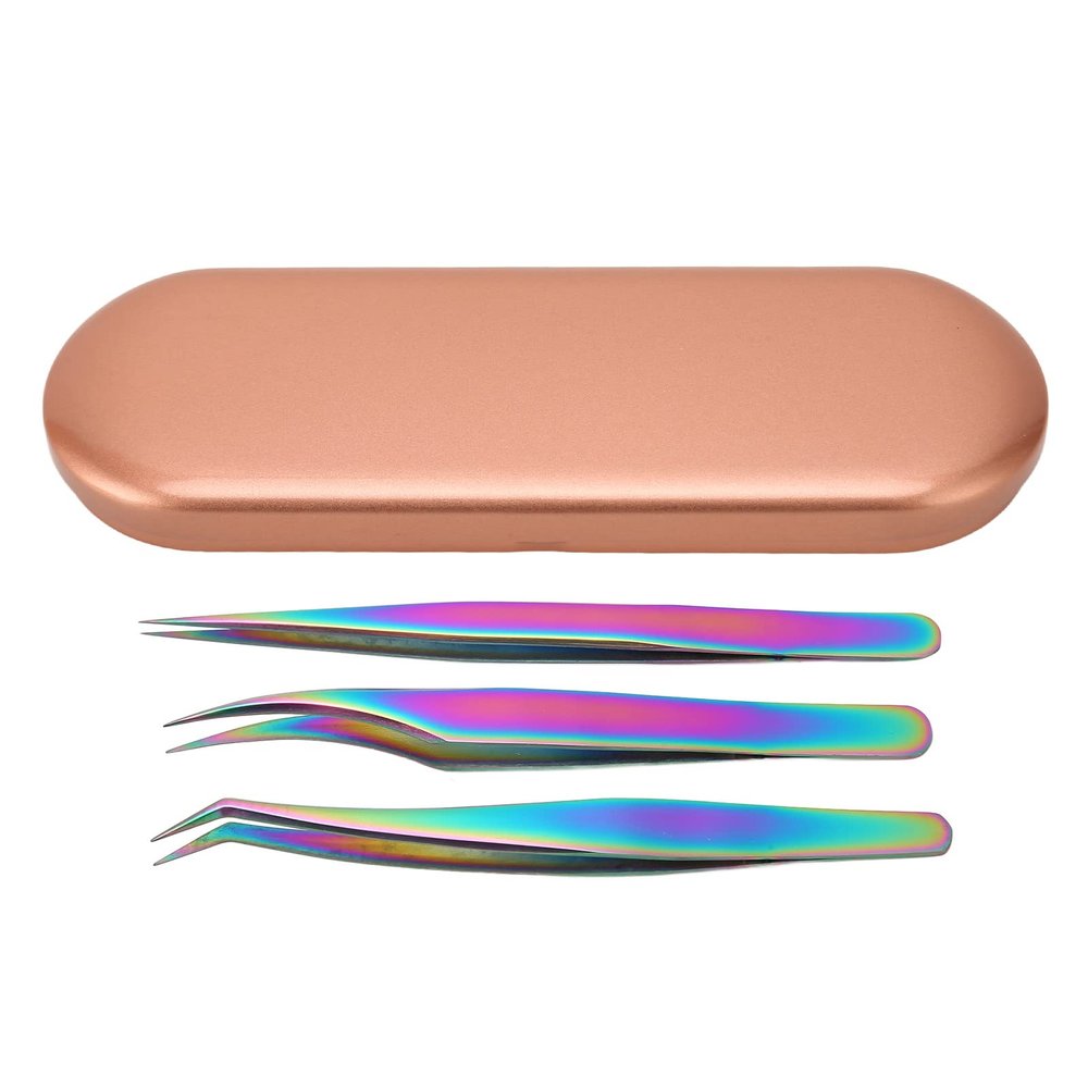3PCS Eyelash Tweezers Stainless Steel Lash Tweezers Set False Eyelash Grafting Tools with Box