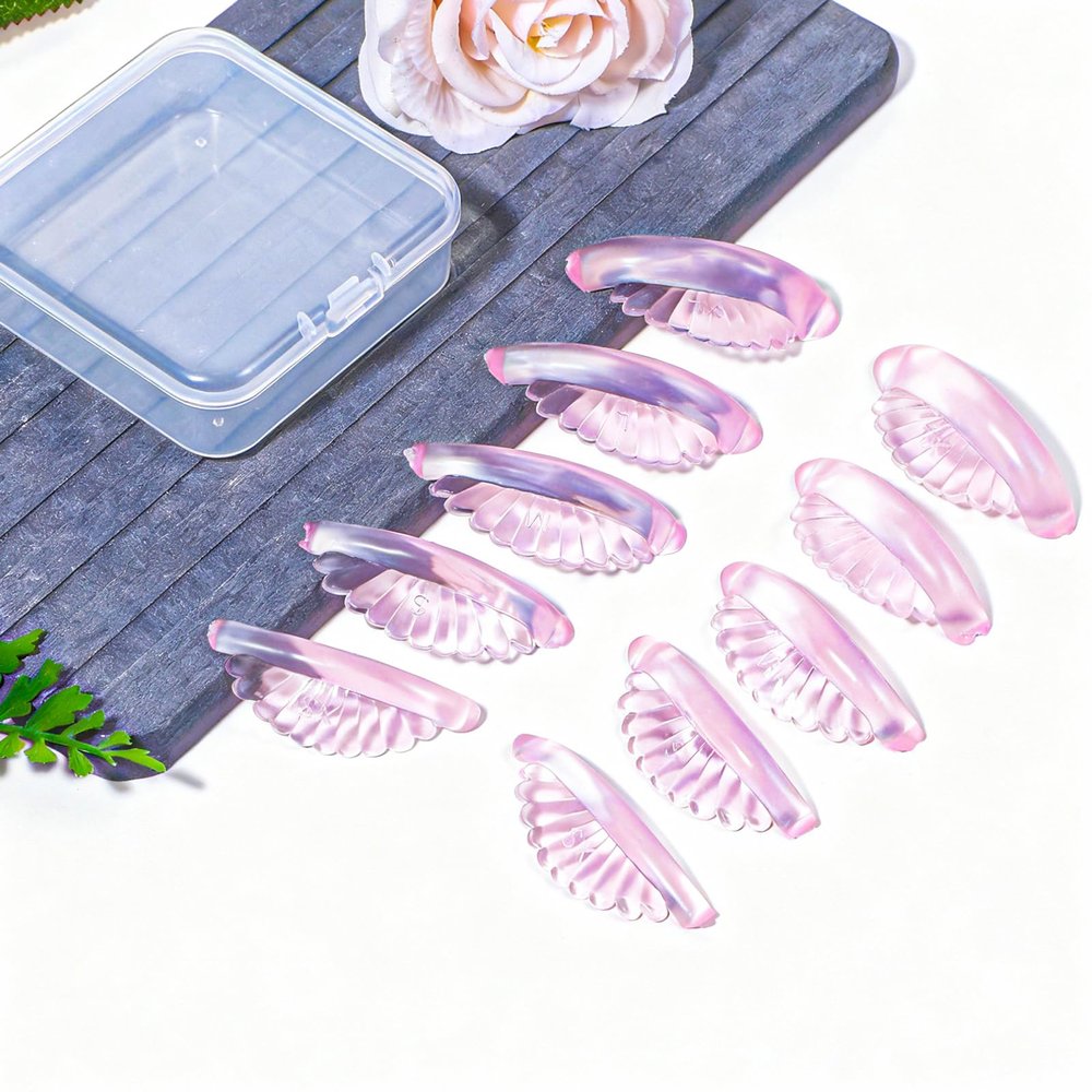 10Pcs Lash Lift Pads 5 Sizes Self-Adhesive Eyelash Lifting Shield Reusable Glueless Lash Perming Tools for All Eye Shapes(Pink)