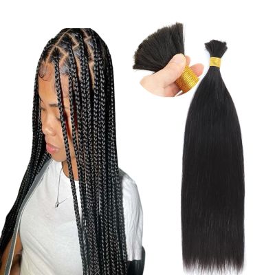 Human Braiding Hair Straight Human Hair Bundles 1 Bundle Unprocessed 26inch Micro Hair extensions human hair For Braiding Natural Black for Women Sew-In
