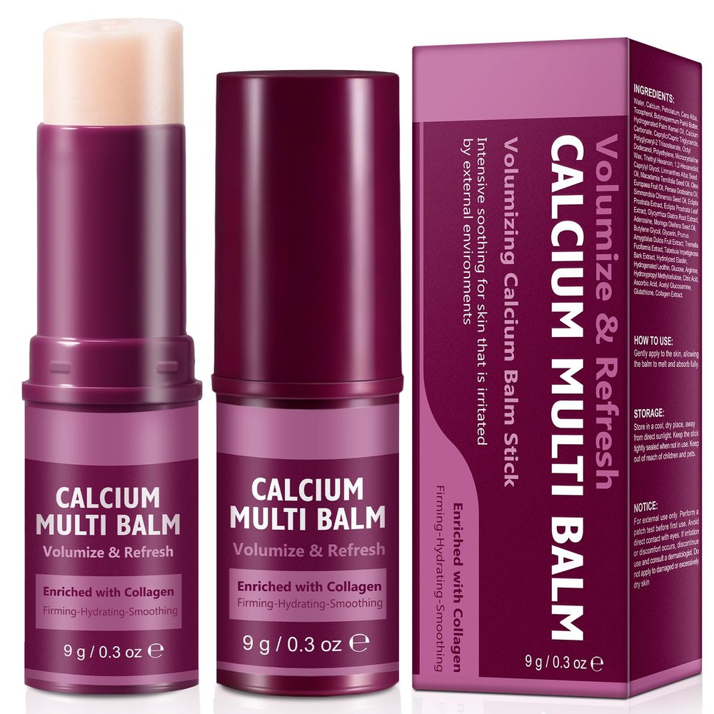 2PCS Calcium Multi Balm Stick, Calcium Volume Multi Balm Stick, Firming,Hydrating & Smoothing Collagen Moisturing Stick for Eyes, Face & Neck