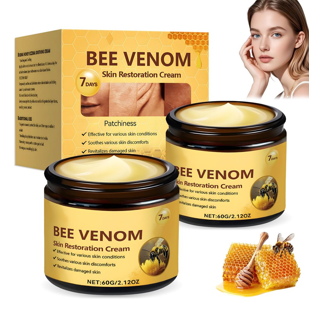 Bee Venom Skin Restoration Cream, Professional Bee Venom Cream, Reducing The Appearance Of Blemishes, Wrinkles And Fine Lines, Natural Moisturizer for All Skin Types (2Pcs)
