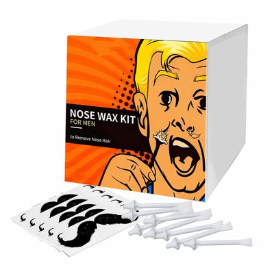 Professional Nose Hair Removal Kit, 100 Piece Wax Sticks Set with 50 Mustache Stickers, Spiral Structure Design for Men and Women, White