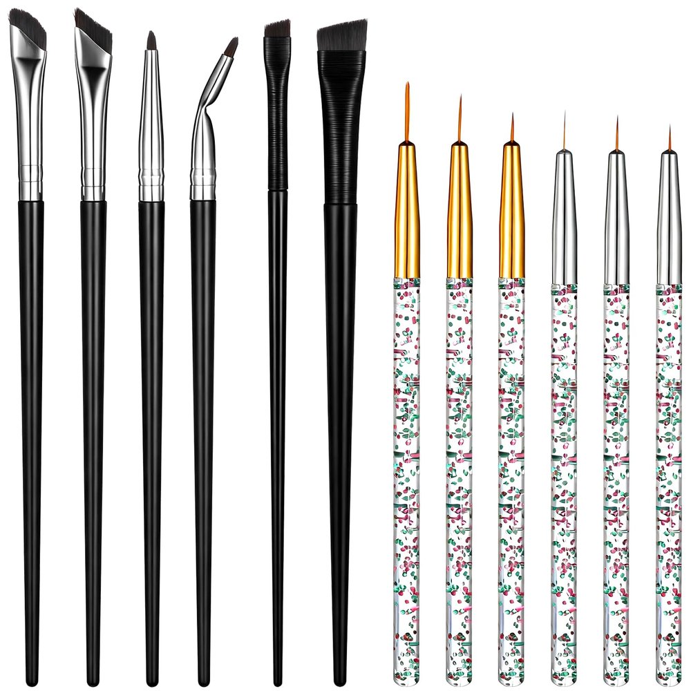 12 Pcs Eyeliner Brush Set Fine Point Thin Eye Makeup Eyeliner Brush Slanted Makeup Gel Eye Liner Brushes Angled Flat Gel Eyebrow Brushes Fine Bent Make Up Tools for Women Girls Cosmetic Applicator