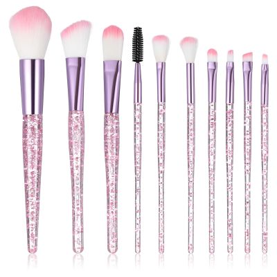 10Pcs Pink Makeup Brushes Set Professional Eye Shadow Brushes Set Kit for Blush Lip Foundation Eyebrow Loose Powder and Fan Brushes with Sequins Handle Make up Blending Brushfor Women Gift