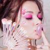 10Pcs Pink Makeup Brushes Set Professional Eye Shadow Brushes Set Kit for Blush Lip Foundation Eyebrow Loose Powder and Fan Brushes with Sequins Handle Make up Blending Brushfor Women Gift view 2