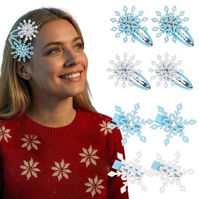 8Pcs Christmas Hair Clip Organizer Blue White Snowflake Hair Clips with Rhinestone Artificial Snowflake Small Hair Barrettes Cute Christmas Hair Accessories for Women Holiday Barrettes Decoratives