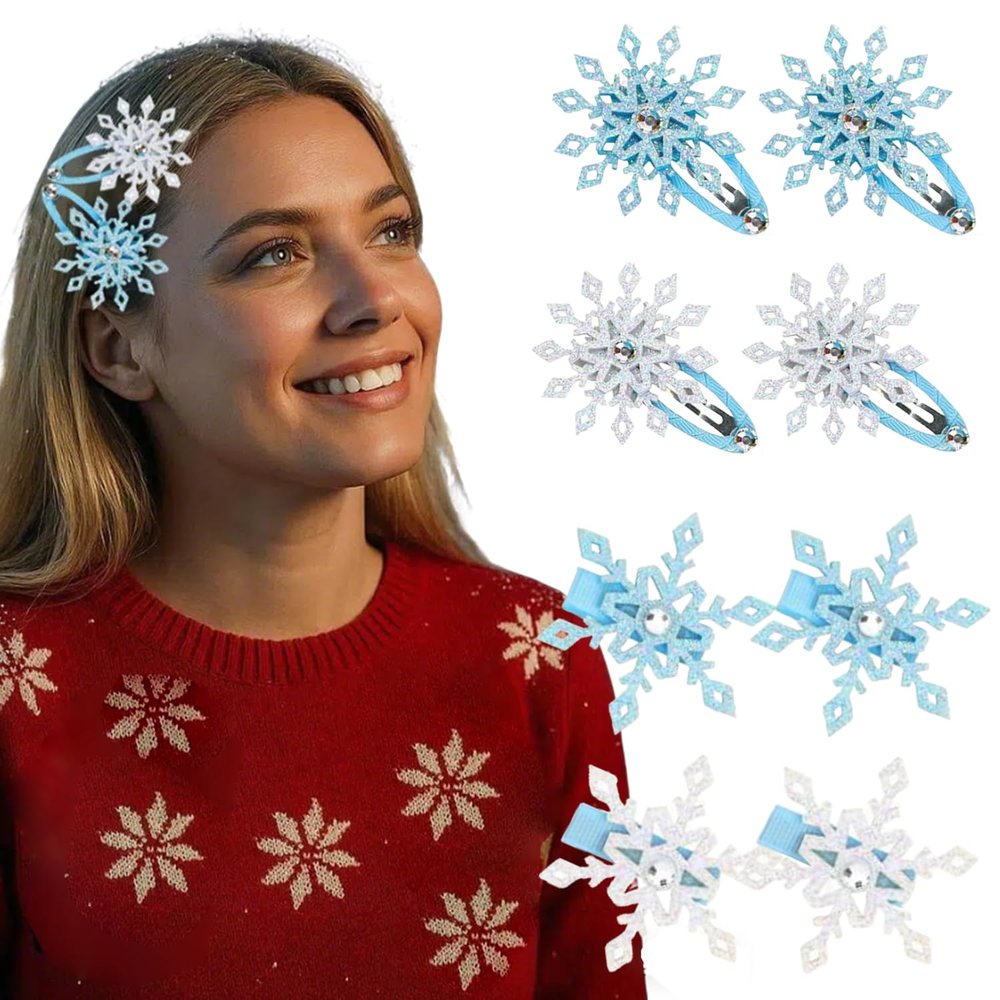 8Pcs Christmas Hair Clip Organizer Blue White Snowflake Hair Clips with Rhinestone Artificial Snowflake Small Hair Barrettes Cute Christmas Hair Accessories for Women Holiday Barrettes Decoratives