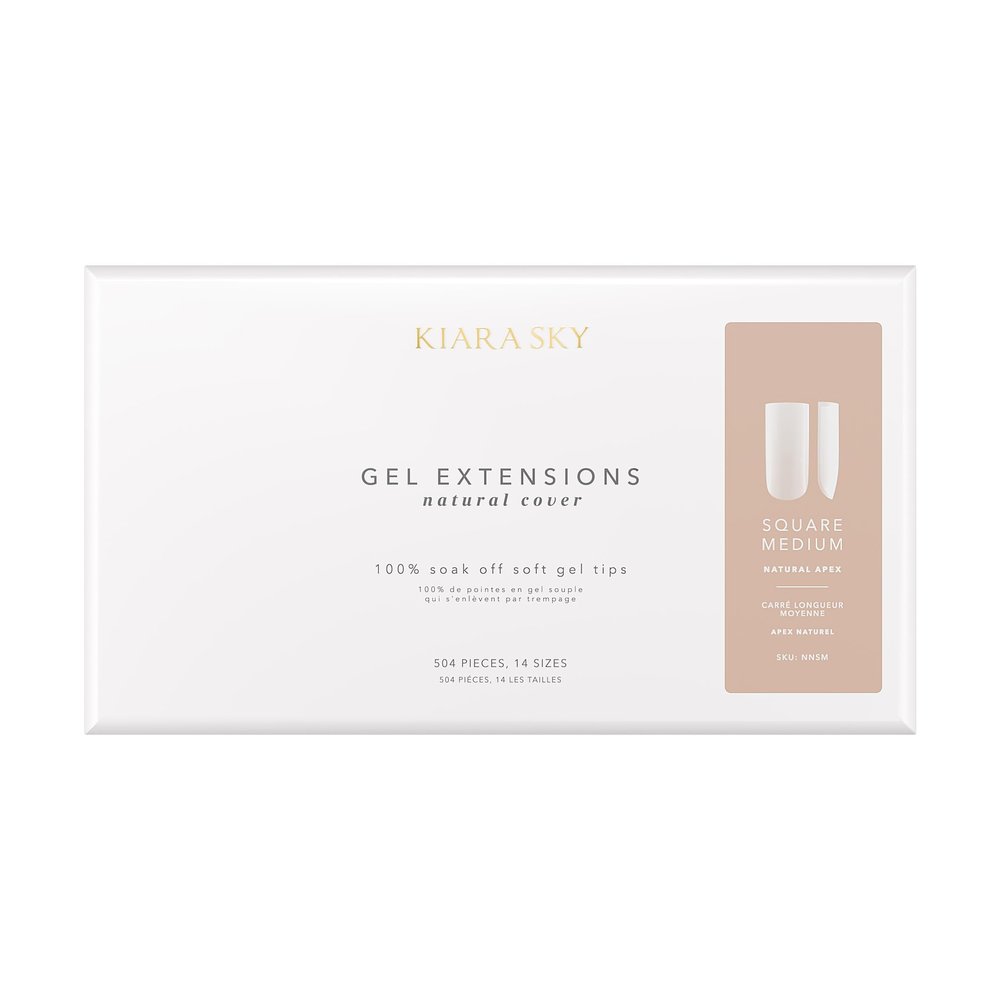 Kiara Sky Gel Nail Extension Tips Natural Cover, 504 pieces, Square shape, Medium (M)