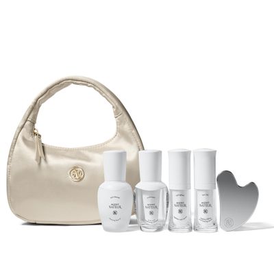 Agent Nateur - The Icons Set | acid (wash), holi (lift), holi (cleanse), holi (glow), + stainless steel facial gua sha | Gift Set in Silk Bag (Frosted Pearl)