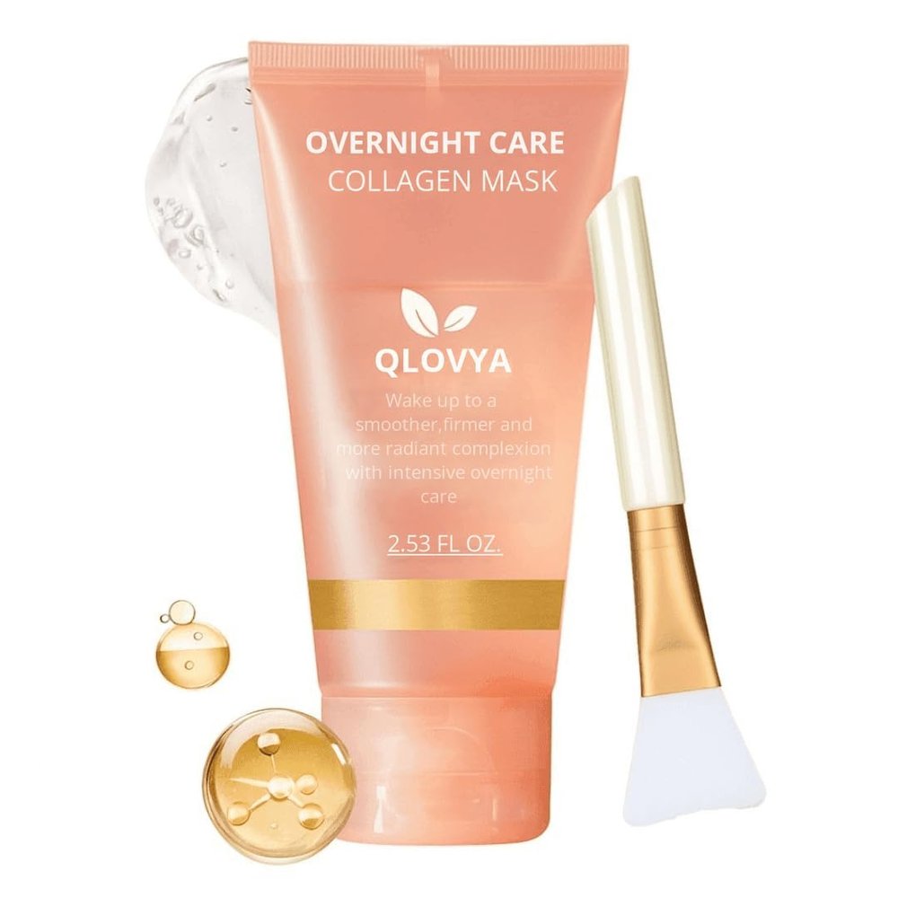Collagen Overnight Wrapping Peel Off Facial Mask Pack With Brush 2.53 fl.oz - Elasticity & Hydration Care, Reduces Sagging & Dullness - Hydrolyzed Collagen For Glowing Skin - Korean Skin Care