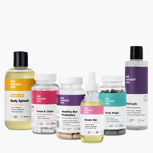 Her Fantasy Box | Ultimate Glow-Up Kit | Probiotics, Chlorophyll Capsules, Suppositories, Body Oil, Yoni Oil & pH Shower Gel Detox, Hydration & Feminine Wellness Bundle