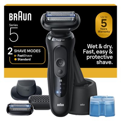 Braun Series 5 Electric Shaver for Men, Wet & Dry Foil Razor, 4-in-1 Clean & Charge Center, Precision Trimmer Attachment, Replacement Shaver Head, Black 5165ps