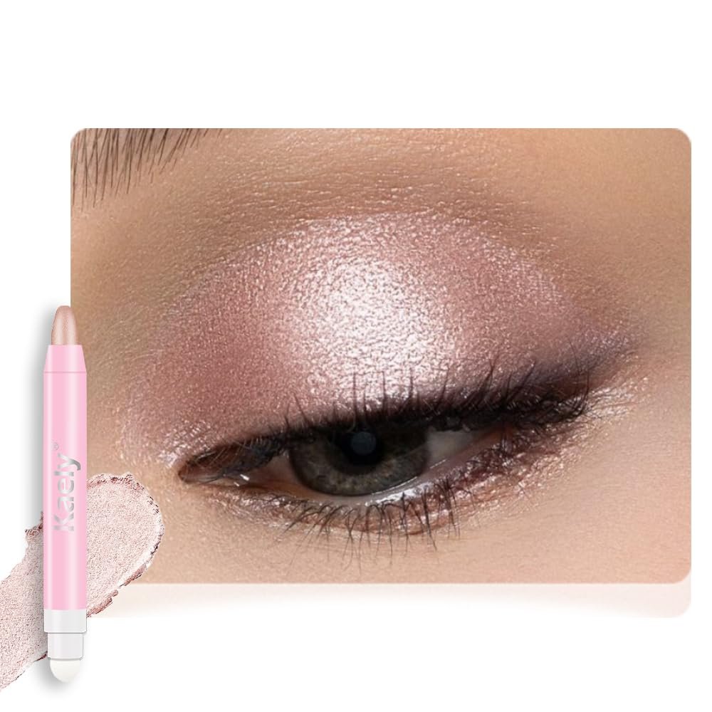 2in1 Shimmer Cream Eye Shadow Stick - Champagne, Eyeliner Pencil Eyeshadow Palette Makeup, Waterproof Long Lasting Brightener, Crease Proof & Smudge Resistant, Cream Eyeshadow with Built-in Smudger