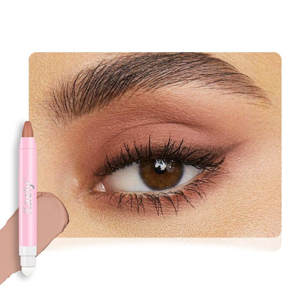 2in1 Matte Cream Eye Shadow Stick - Caramel Matte, Eyeliner Pencil Eyeshadow Palette Makeup, Waterproof Long Lasting Brightener, Crease Proof & Smudge Resistant, Cream Eyeshadow with Built-in Smudger