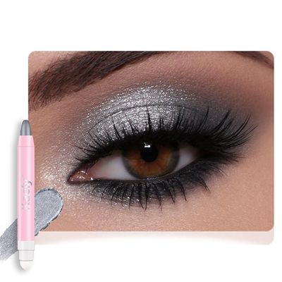 2in1 Shimmer Cream Eye Shadow Stick-Dazzling Grey, Eyeliner Pencil Eyeshadow Palette Makeup, Waterproof Long Lasting Brightener, Crease Proof & Smudge Resistant, Cream Eyeshadow with Built-in Smudger
