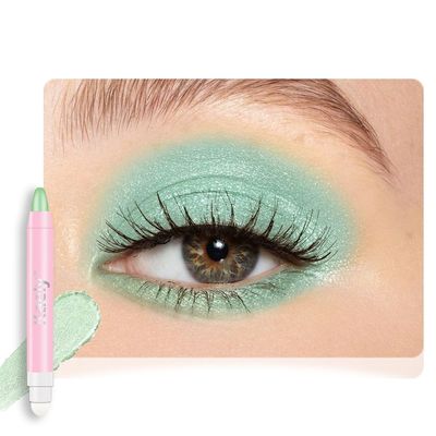 2in1 Shimmer Cream Eye Shadow Stick-Greenish Cyan, Eyeliner Pencil Eyeshadow Palette Makeup, Waterproof Long Lasting Brightener, Crease Proof & Smudge Resistant, Cream Eyeshadow with Built-in Smudger