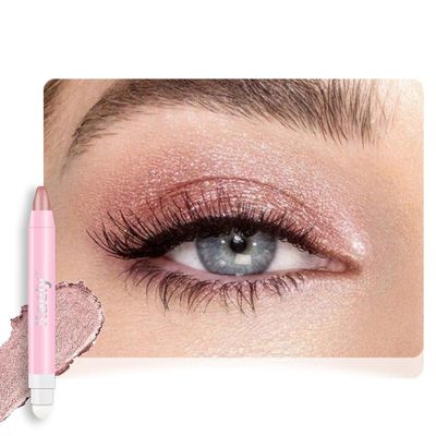 2in1 Shimmer Cream Eye Shadow Stick - Rose Shimmer, Eyeliner Pencil Eyeshadow Palette Makeup, Waterproof Long Lasting Brightener, Crease Proof & Smudge Resistant, Cream Eyeshadow with Built-in Smudger