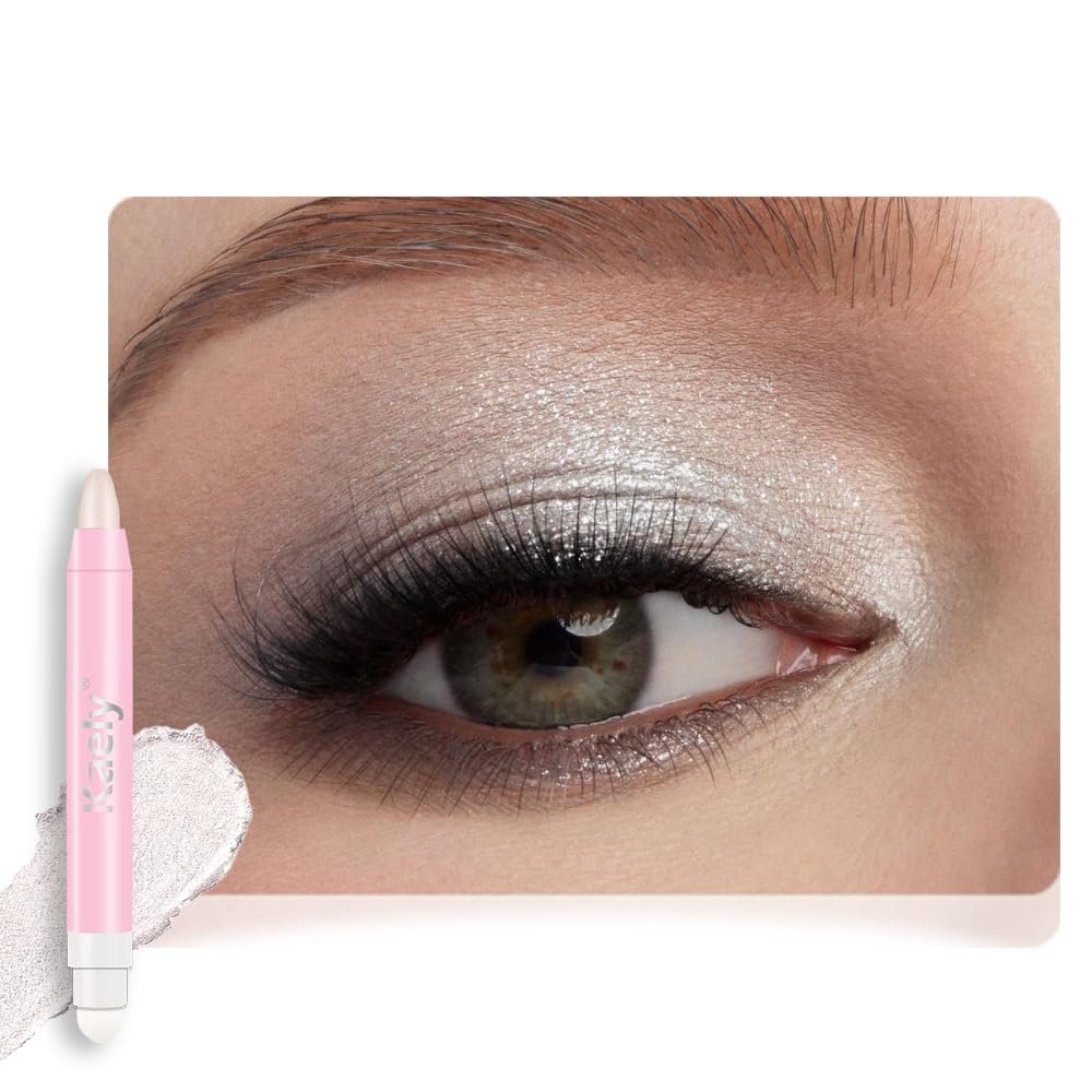 2in1 Shimmer Cream Eye Shadow Stick -Pearl Shimmer, Eyeliner Pencil Eyeshadow Palette Makeup, Waterproof Long Lasting Brightener, Crease Proof & Smudge Resistant, Cream Eyeshadow with Built-in Smudger
