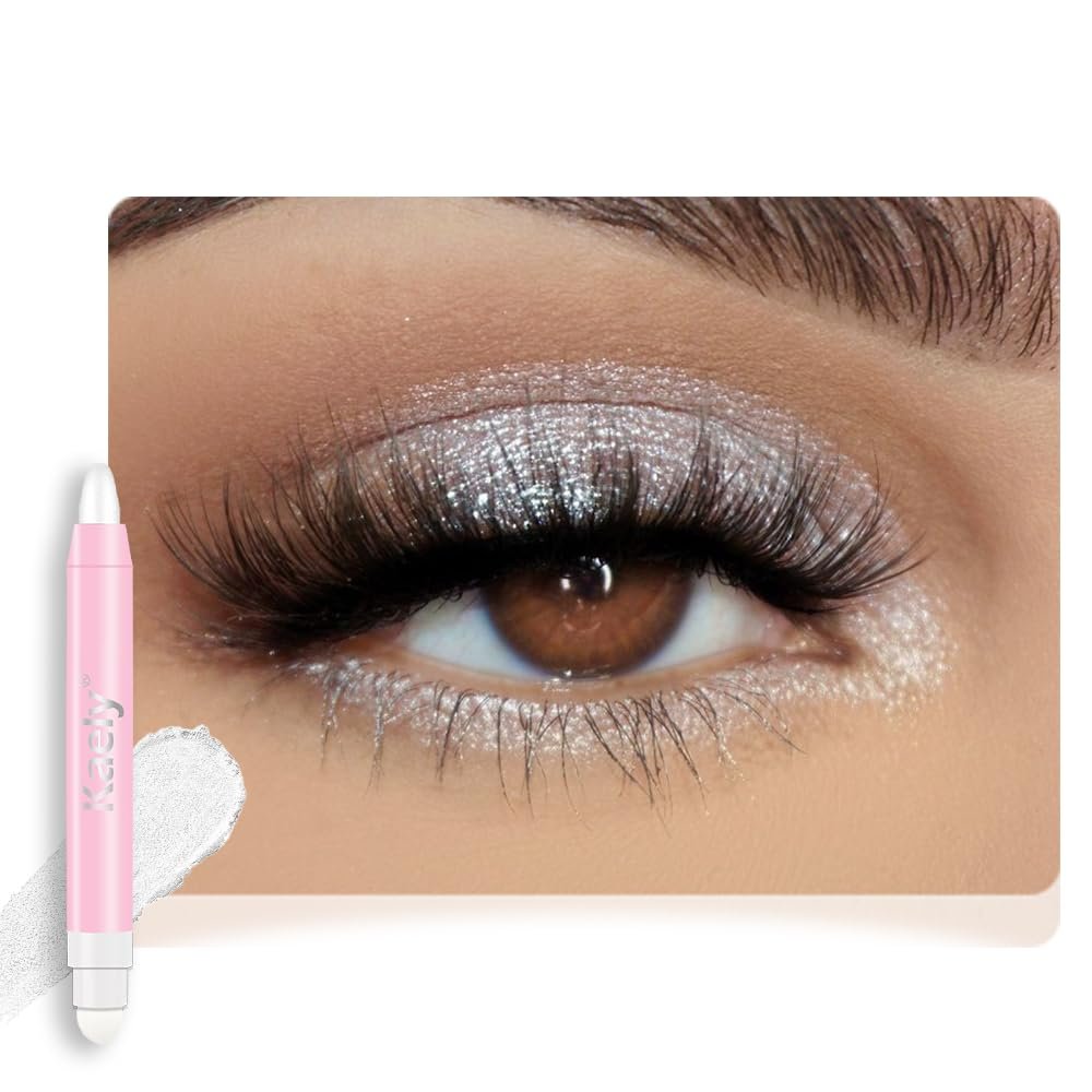 2in1 Shimmer Cream Eye Shadow Stick - Pearl White, Eyeliner Pencil Eyeshadow Palette Makeup, Waterproof Long Lasting Brightener, Crease Proof & Smudge Resistant, Cream Eyeshadow with Built-in Smudger