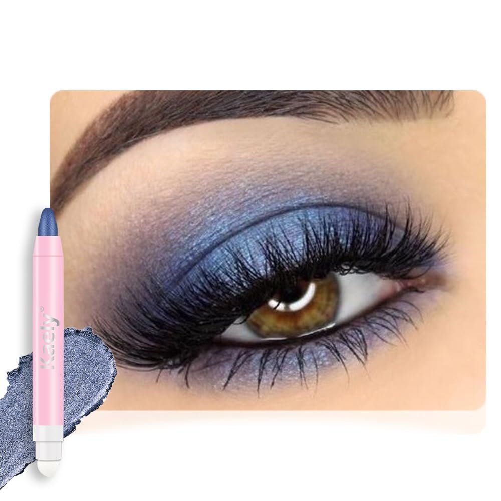 2in1 Shimmer Cream Eye Shadow Stick -Midnight Blue, Eyeliner Pencil Eyeshadow Palette Makeup, Waterproof Long Lasting Brightener, Crease Proof & Smudge Resistant, Cream Eyeshadow with Built-in Smudger
