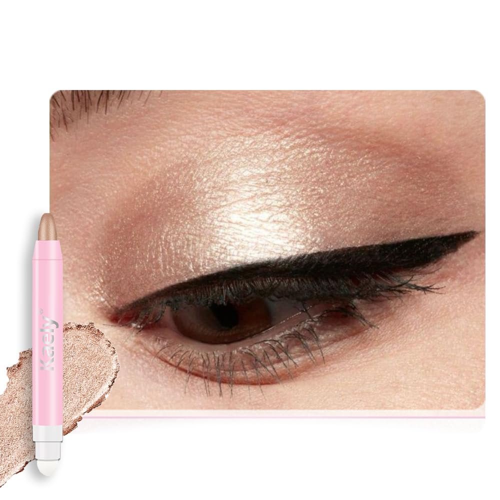 2in1 Shimmer Cream Eye Shadow Stick -Sand Shimmer, Eyeliner Pencil Eyeshadow Palette Makeup, Waterproof Long Lasting Brightener, Crease Proof & Smudge Resistant, Cream Eyeshadow with Built-in Smudger