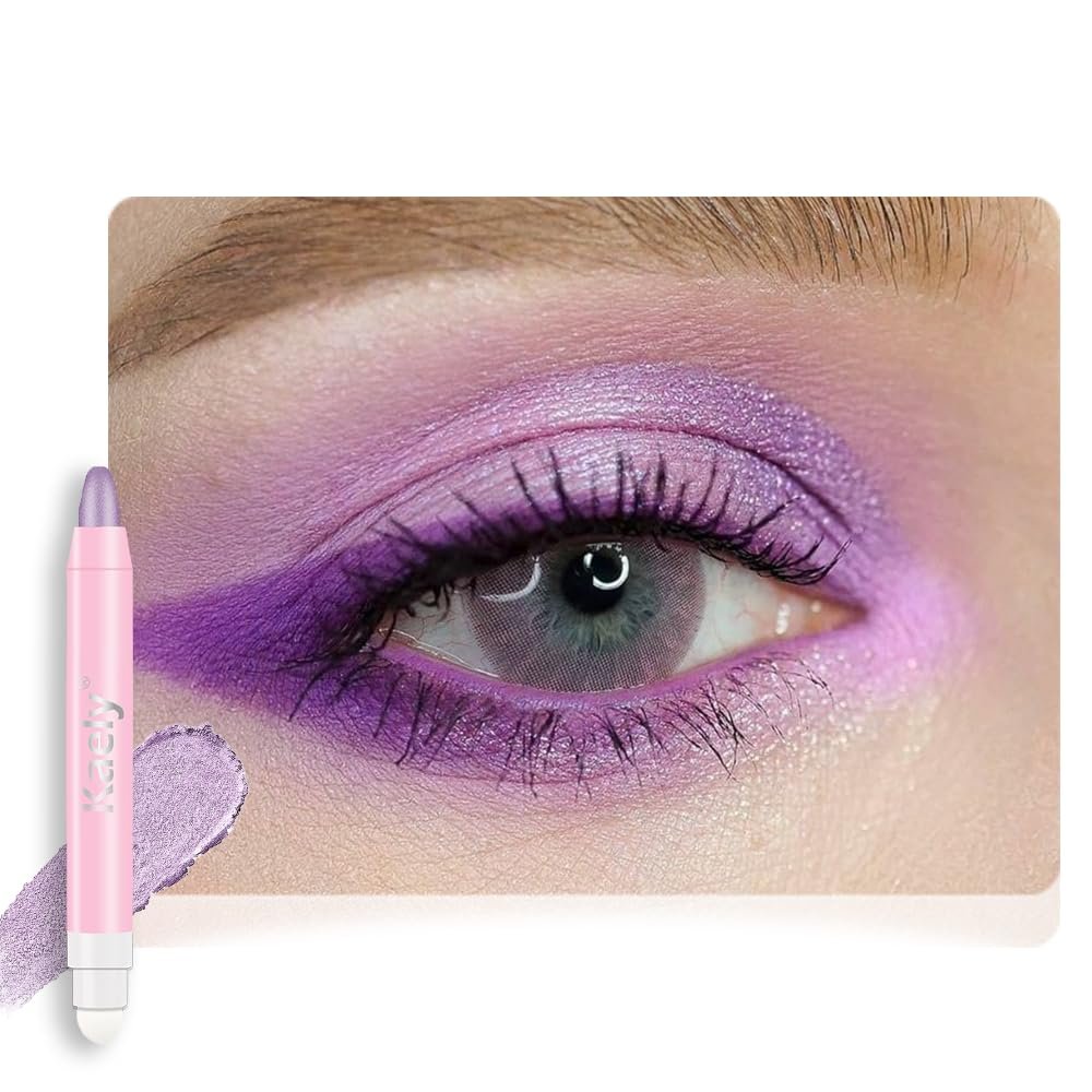 2in1 Shimmer Cream Eye Shadow Stick - Violet, Eyeliner Pencil Eyeshadow Palette Makeup, Waterproof Long Lasting Brightener, Crease Proof & Smudge Resistant, Cream Eyeshadow with Built-in Smudger