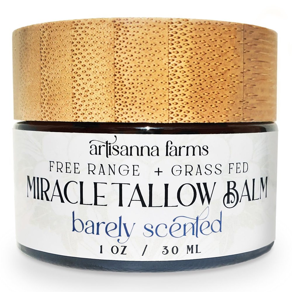 Artisanna Farms Miracle Tallow Balm - Hand-Crafted in the USA With Manuka Honey, Grass-Fed Tallow & Medicinal Plants for Healing & Nourishing All Skin Types (1 oz, Barely Scented)