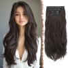 FESHFEN Clip in Hair Extensions for Women - 4 Pcs Thick Double Weft Long Wavy Soft Synthetic Blends Well Hair Extension, 24 inch Black Brown view 1