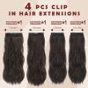 FESHFEN Clip in Hair Extensions for Women - 4 Pcs Thick Double Weft Long Wavy Soft Synthetic Blends Well Hair Extension, 24 inch Black Brown view 2