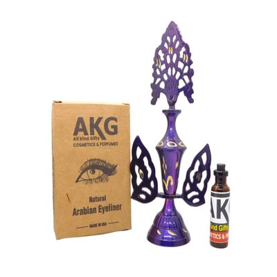 AllKindGifts Natural Arabian Eyeliner, Black, 24 Hour Long Lasting, Organic Smudgeproof Waterproof, Chemical-Free with Decorative Purple Display Stand (Purple)