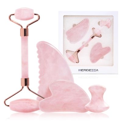 Jade Roller & Gua Sha Set, 4-Piece Facial Tool Kit for Glowing Skin, Anti-Aging, Puffiness & Wrinkles, Natural Jade Stone Face Massager for Lymphatic Drainage, Includes Eye Massager, Gift Ready