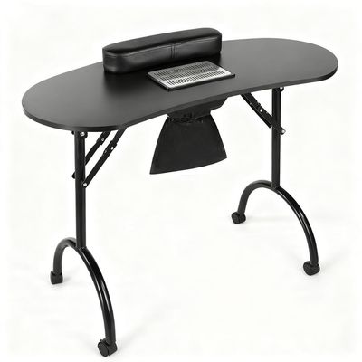 AGFKXO Portable Nail Table, Foldable Mesa de Manicura Profesional Nail Desk with 4 Lockable Wheels/Wrist Pad, Manicure Table for Travel Nail Art, SPA Nail Art, Etc,Black1~with Vacuum Cleaner