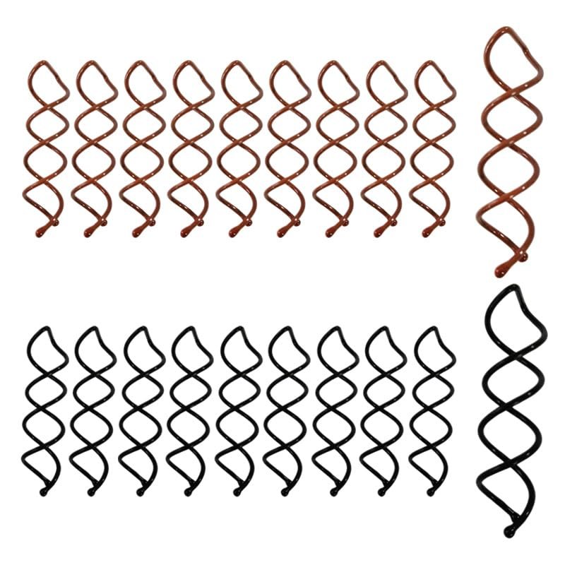 20 PCS Spiral Hair Pins Alloy Spin Pins for Hair Bun Twist Spiral Pins with Non-Scratch Rounded Tips for Women, Black and Brown