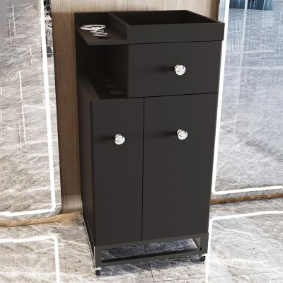 Beauty Salon Trolley Cart, Station Storage Cabinet with Wheels & Tool Holder, Rolling Hair Styling Station, MDF Hairdressing Tools Mobile Makeup Case