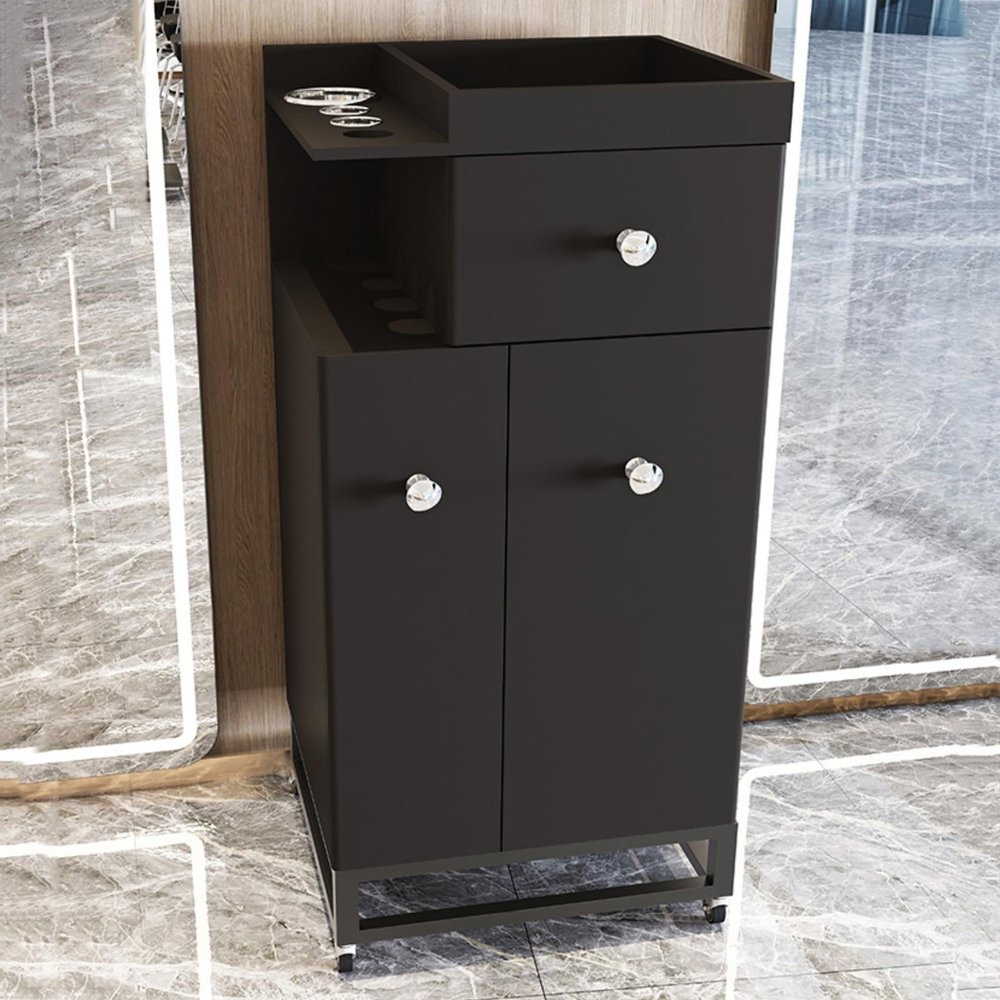 Beauty Salon Trolley Cart, Station Storage Cabinet with Wheels & Tool Holder, Rolling Hair Styling Station, MDF Hairdressing Tools Mobile Makeup Case