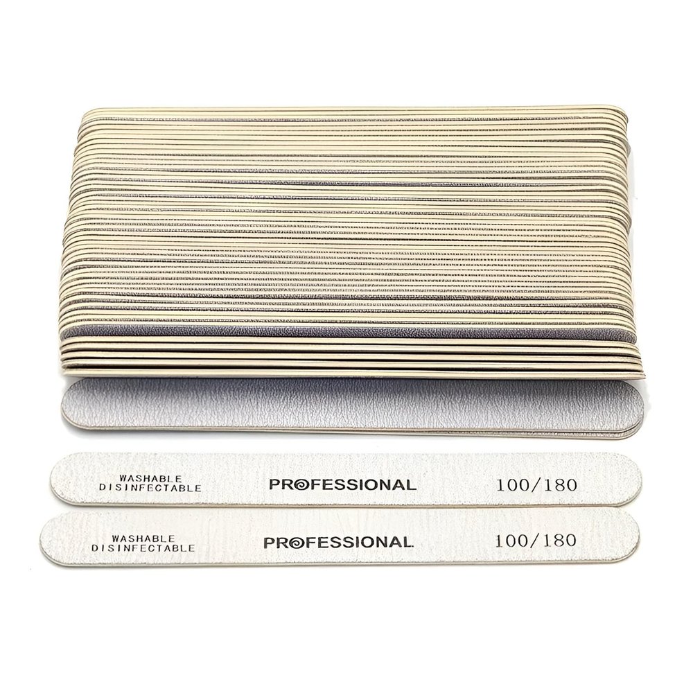 100PCS Double-Sided 100/180 Grit Wooden Nail Files  Professional Washable Emery Boards for Manicure & Pedicure