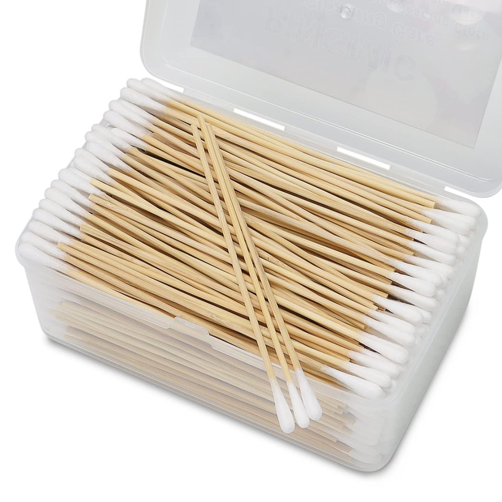500PCS 6" Long Cotton Swabs with Wooden Sticks in Storage Box Lint-Free, Absorbent Single-Tip Applicators for Makeup, Pet Care & Cleaning