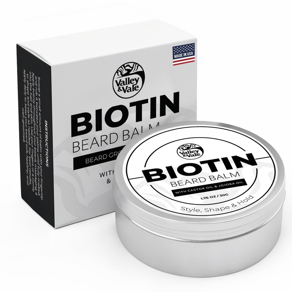 Biotin Beard Balm for Men  Made in USA  Beard Growth & Moisturizer with Castor Oil & Jojoba Oil  Organic Styling Wax for Thickening & Softening  Mustache Conditioner