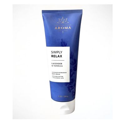 Bath & Body Aroma Simply Relax Lavender & Vanilla Ultimate Hydration Body Cream with Natural Essential Oils, 8 oz / 226 g (Packaging Design Styles May Vary)