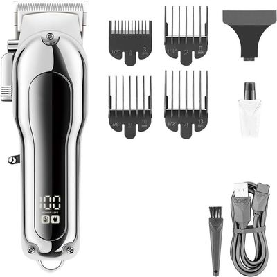 YHNNH Men's Hairdressing Tools, Professional Hair Clippers, Adjustable Cordless Electric Hair Clippers.(Silver)
