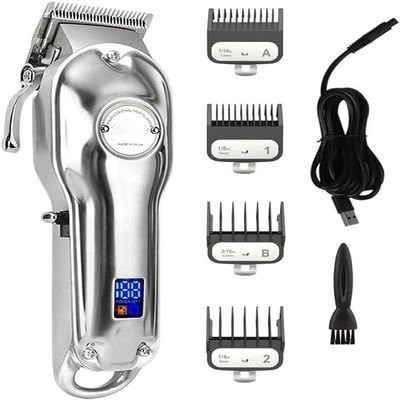 YHNNH Professional Hair Clippers, Electric Clippers, All-Metal Rechargeable Electric Men's Hair Clippers(Silver)