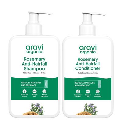 Ar.av.i Organic Rosemary Anti-Hairfall Shampoo and Conditioner Set, Natural DHT Blocker with Hibiscus and Reetha, Sulfate-Free Hair Growth Formula, 200ml Each, 2-Pack