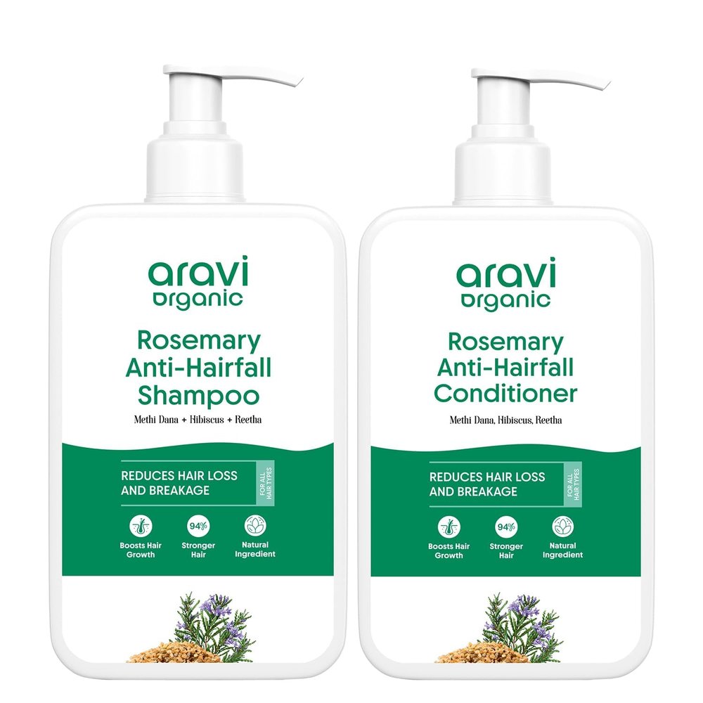 Ar.av.i Organic Rosemary Anti-Hairfall Shampoo and Conditioner Set, Natural DHT Blocker with Hibiscus and Reetha, Sulfate-Free Hair Growth Formula, 200ml Each, 2-Pack
