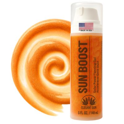Sun Boost Dark Tanning Accelerator Gel with Gold Mineral Shimmer Dust for Indoor Tanning Bed or Outdoor Solar Use, Aloe Based Hydrating Viral Formula, 5 fl oz