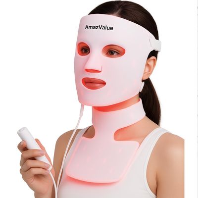 AmazValue LED Light Therapy Mask for Face and Neck  Red 630nm, Blue 415nm & Near-Infrared 830nm Light  Anti-Aging, Wrinkle Reduction, Skin Firming, and Radiance-Boosting Home Skincare Device