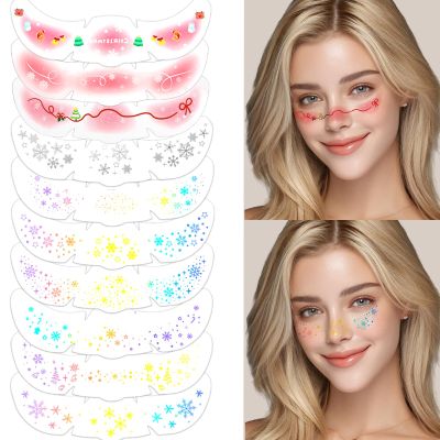 10Pcs Christmas Face Glitter Freckles, Colorful Snowflake Stickers Temporary Tattoos, Waterproof Sparkle Makeup Patches for Winter Birthday Christmas Party Favors Freckle Makeup